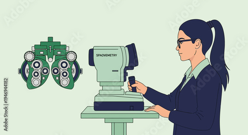 Optometrist Examining Patient's Eyesight With Advanced Equipment in Clinic