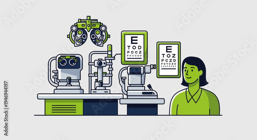 Optometrist Examining Patient's Eyesight With Visual Acuity Testing Instruments