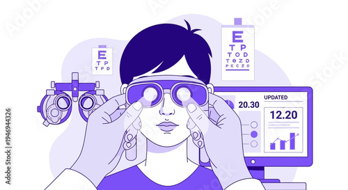 Optometrist Performs Eye Exam on Patient with Digital Data Displayed in a Modern Office Setting