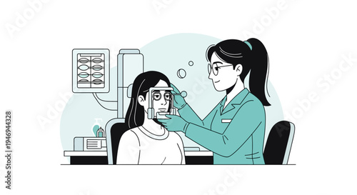 Optometrist Performs Eye Exam on Patient with Modern Vision Testing Equipment