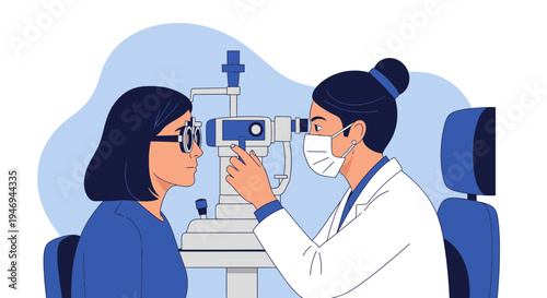Optometrist Performs Eye Exam on Patient, Assessing Vision and Overall Eye Health