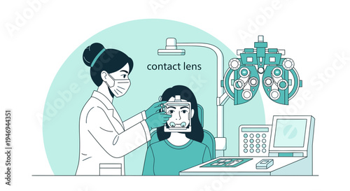 Optometrist Performs Eye Examination On Patient For Contact Lens Prescription