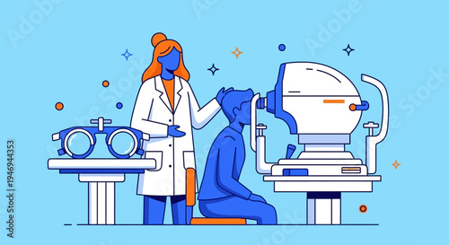 Optometrist Performs Eye Examination on Patient Using Advanced Equipment for Vision Assessment