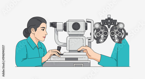 Optometrist Performs Eye Examination on Patient Using Advanced Ophthalmic Equipment