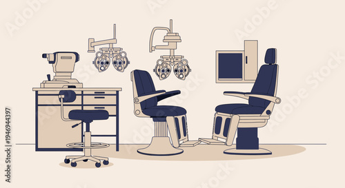 Optometry Clinic Interior: Modern Examination Room Illustration For Vision Care