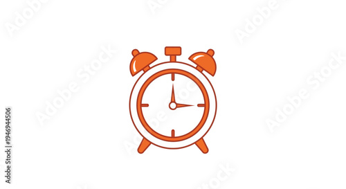 Orange Alarm Clock On White Background, Indicating Time, Deadline, Schedule and Reminder