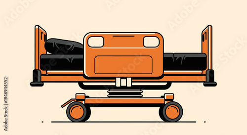 Orange Hospital Bed Illustration: A Clean, Modern Graphic Depicting Medical Equipment