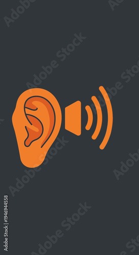 Orange Human Ear With Sound Icon Symbolizing Auditory Perception and Communication