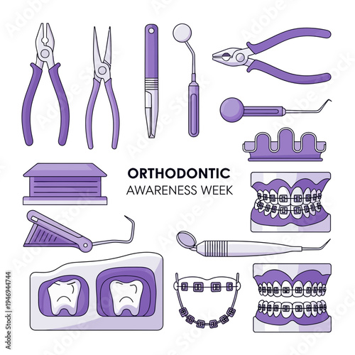 Orthodontic Tools and Braces Display for Dental Health and Awareness Campaign Illustration