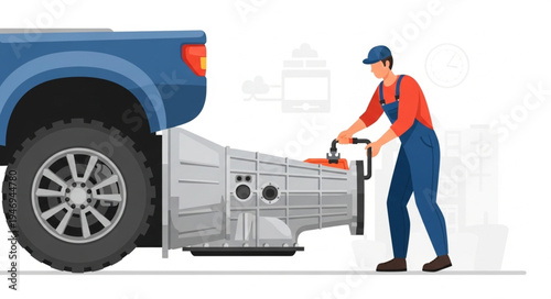 Man installing truck air conditioner.