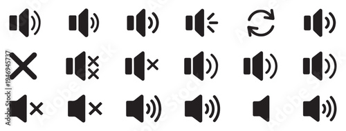  Minimalist speaker and volume control icon set for user interface. vector illustration eps 10