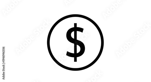 Black dollar sign symbol inside a circular outline on a white background, representing finance and currency.