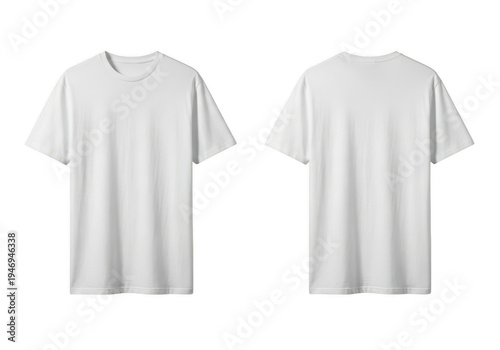 White t-shirt front and back views on blank template isolated on transparent background