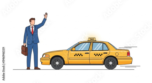 Man in blue suit hailing taxi.