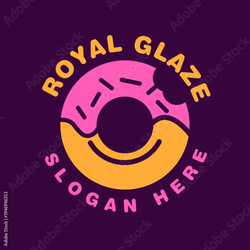 Bitten Donut Logo with Pink Glaze and Smiling Circle Icon
