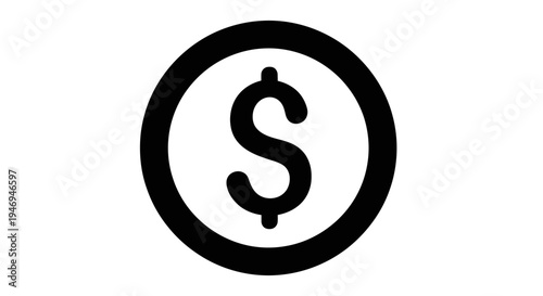 Black dollar sign icon within a circular outline, symbolizing currency, finance, and economic value on a white background.