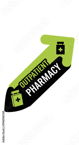 Outpatient Pharmacy Signage: Directional Arrow Indicating Medical Service Location Clearly