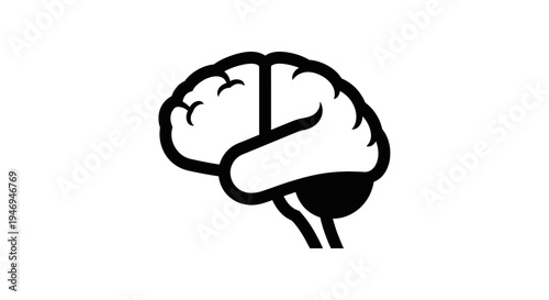 Black outline human brain icon representing intelligence and thinking on an isolated white background.