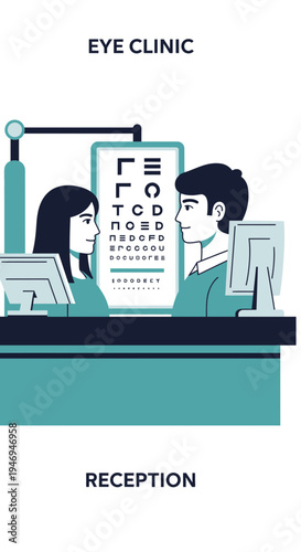 Patient And Ophthalmologist Consulting At Eye Clinic Reception, Visual Health Assessment