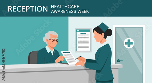 Patient Interaction With Medical Personnel During Healthcare Awareness Week at a Reception Desk