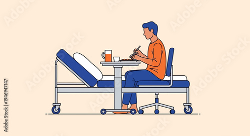 Patient Dining: Illustration Depicting Mealtime in a Medical Setting, Focus on Well-being