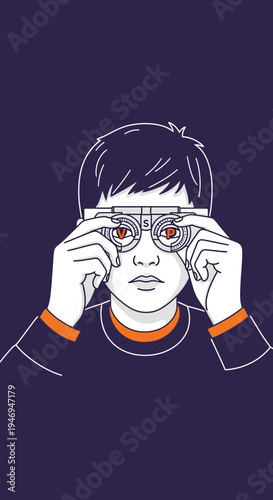 Patient Examining Vision With Eye Chart Device Depicting Intricate Eye Examination Procedure