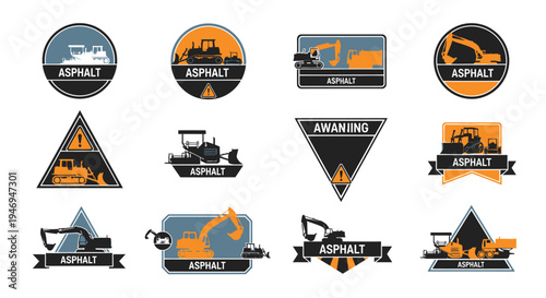 Asphalt Road Construction and Heavy Machinery Emblems Collection