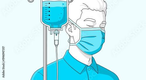 Patient Receiving Intravenous Infusion in Medical Setting During A Pandemic Illustration