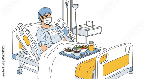 Patient Recovering In Hospital Room And Receiving Medical Treatment For Illness