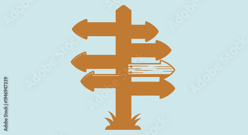 Wooden Signpost with Multiple Blank Directional Arrows on Light Blue Background
