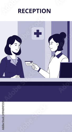 Patient Registration And Payment Processing At A Modern Healthcare Reception Desk
