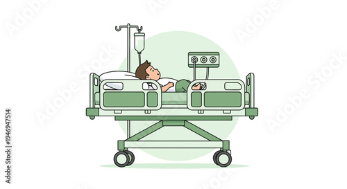 Patient Under Observation Resting In Hospital Bed, Receiving Medical Treatment