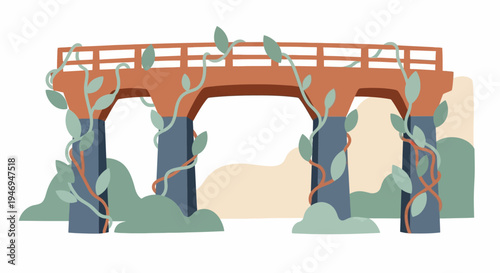 Brown Bridge Structure with Railings.