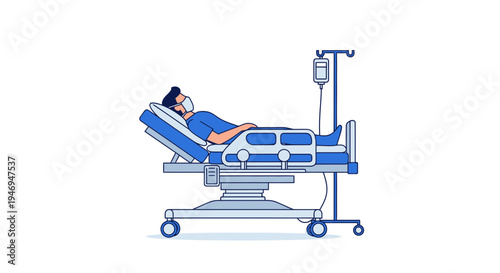 Patient Under Observation in Hospital, Receiving Medical Care and Intravenous Fluid