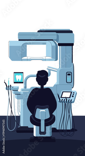 Patient Undergoes a Modern Dental Scan Procedure Depicted in a Clean, Contemporary Style