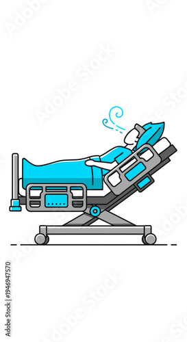 Patient Undergoing Medical Treatment on Hospital Bed with Monitoring Equipment Illustration