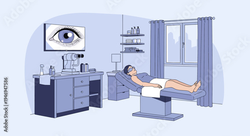 Patient Undergoing Eye Examination In A Modern Clinic Environment With Diagnostic Equipment