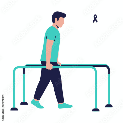 Patient Undergoing Physical Rehabilitation Exercises Utilizing Parallel Bars For Improved Mobility