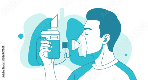 Patient Using Nebulizer For Respiratory Treatment In A Modern Flat Illustration Design