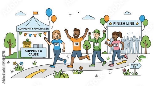 Raising funds. Flat contour line art illustration