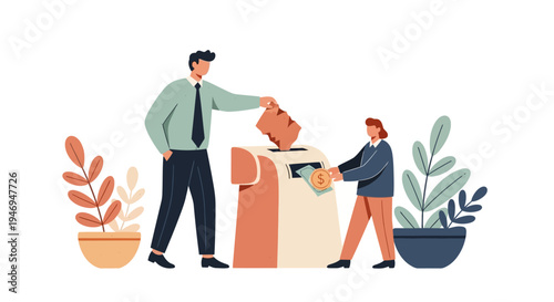 Two businessmen exchanging a package.