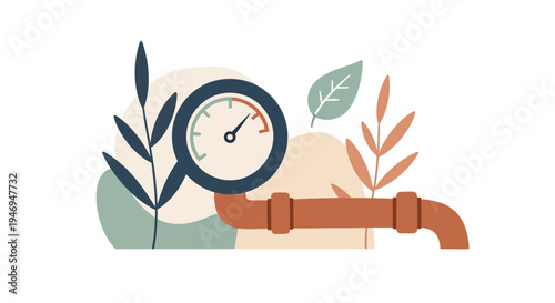 Water Pressure Gauge on Pipe.