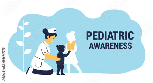 Pediatric Healthcare Support Illustration Featuring Nurse And Young Children In Awareness Design