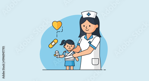 Pediatric Nurse Comforting Injured Child With Bandage and Caring Support in Hospital