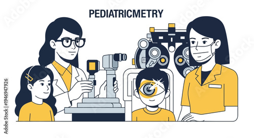 Pediatric Eye Care Illustration: A Doctor Examines a Child's Eyes, Vision Checkup