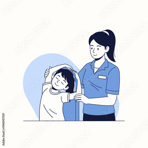 Pediatric Therapist Guiding Young Patient Through Gentle Physical Therapy Exercises