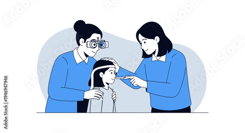 Pediatric Optometry: Vision Examination Of A Child With Specialist And Parent Supervision
