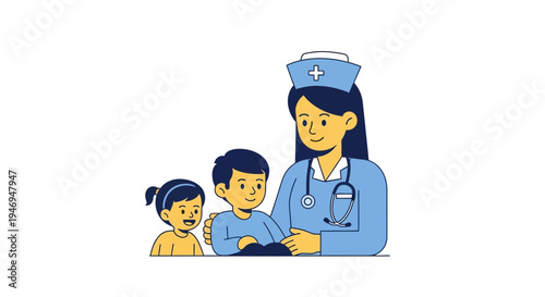 Pediatrician and Children Illustration: Healthcare and Happiness Portrayed with Kindness