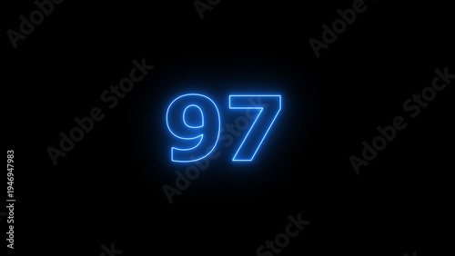 Abstract beautiful blue neon counting number 97 icon background 4K illustration.