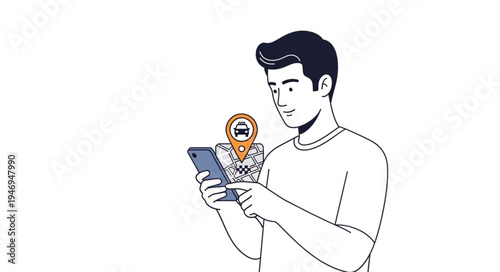 Man looks at phone screen.